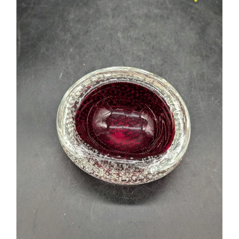 Vintage Murano Ruby Red Bullicante Controlled Bubble Art Glass Bowl Ashtray 3.5